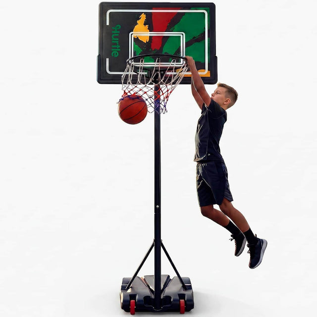 Front. Hurtle - SereneLife Adjustable Kids Basketball Hoop with Wheels, Portable Indoor & Outdoor Basketball Goal - Green.
