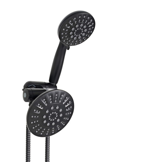 Front. Akicon - Akicon High Pressure Handheld Dual Shower Head Combo with 6-Setting Anti-Clog Nozzles 2.5 gpm in Black - Black.