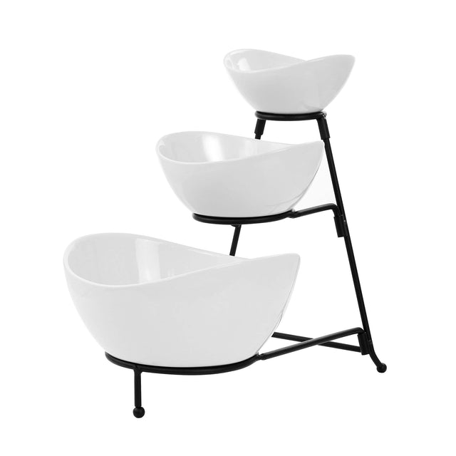 Front. Elama - Elama 3 Tier Oval Bowl Porcelain Serveware Set - White.