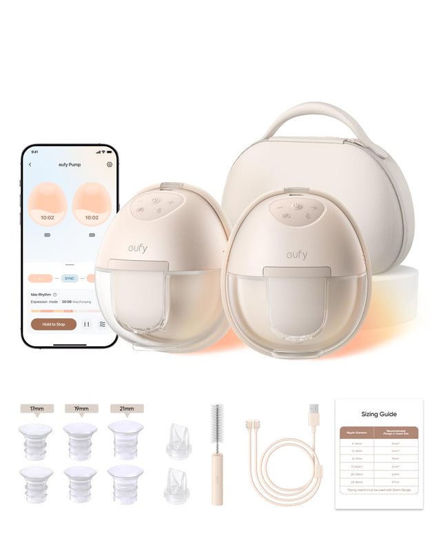 9:41 a 7 eufy Pump 10:02 10:02  cufy cufy I STT Mox shpte Expression moun 20:08 -e op-Punping Hold to Step 17mm 19mm 21mm Sizing Guide - - - - - I - - - -  - i - enton -  ion - - - I mn  - - - - J Kompa