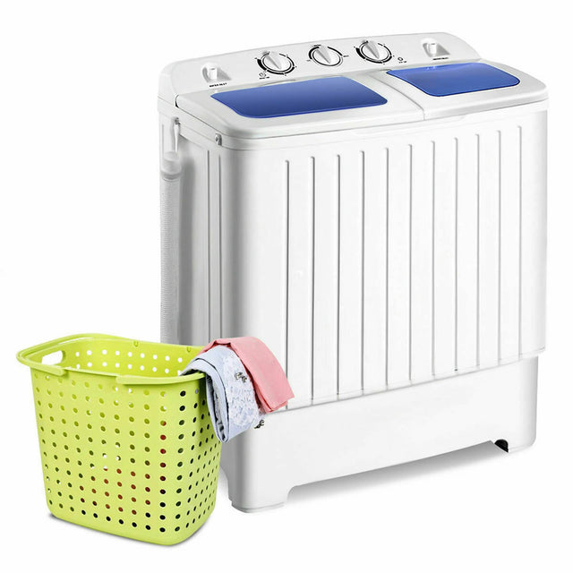 Front. Gymax - Gymax Compact Portable Washing Machine Twin Tub 20 lbs Washer Spinner Home Dorm - Blue,White.