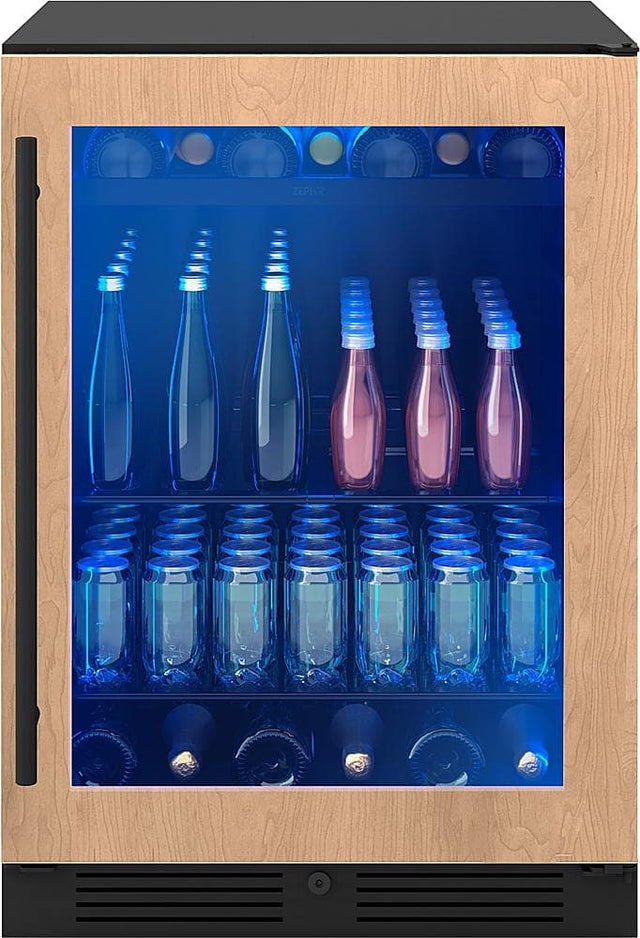 Front. Zephyr - Presrv 24 in. 7-Bottle and 108-Can Single Zone Panel-Ready Beverage Cooler - Panel Ready + Glass.