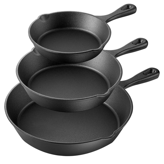Front. MegaChef - MegaChef Pre-Seasoned 3 Piece Cast Iron Skillet Set - Black.