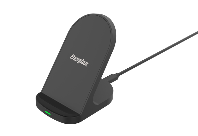 Front. Energizer - Max 15W Qi Certified Universal Wireless Charging Stand - USB-C Cable Included (QC 3.0 or Power Deliver adapter REQUIRED) - Black.