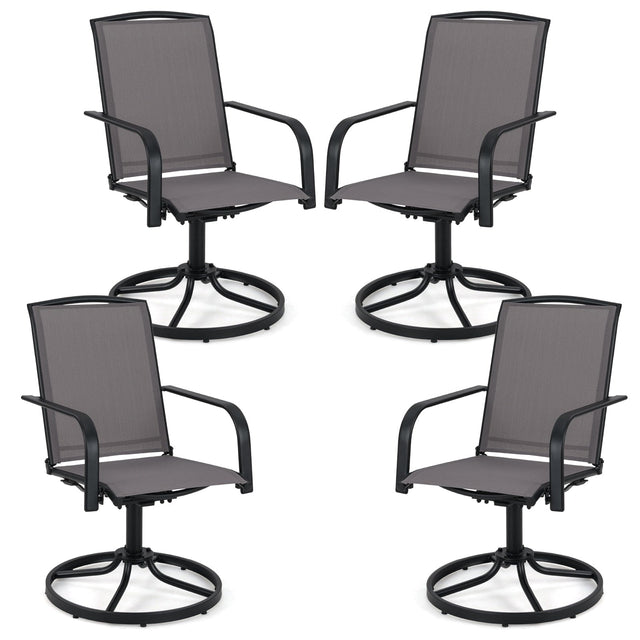 Front. Gymax - Gymax Patio Swivel Chairs Set of 4 w/ High Back & Round Metal Base for Backyard - Gray.