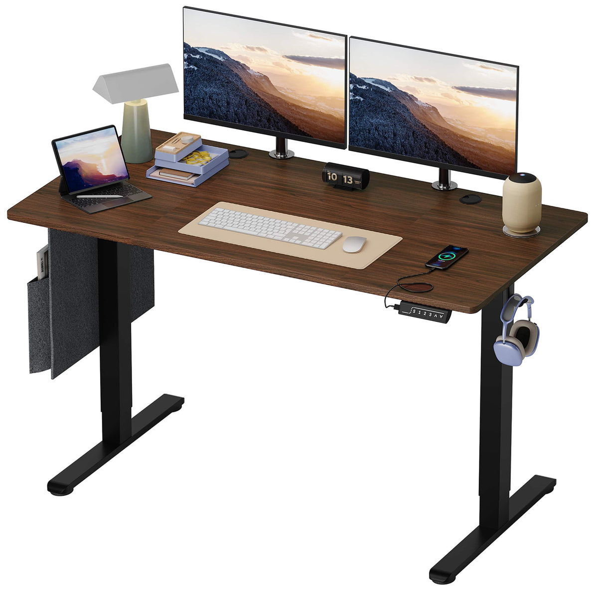 Bestier - 55 Inch Electric Standing Computer Desk with USB Port - Brown