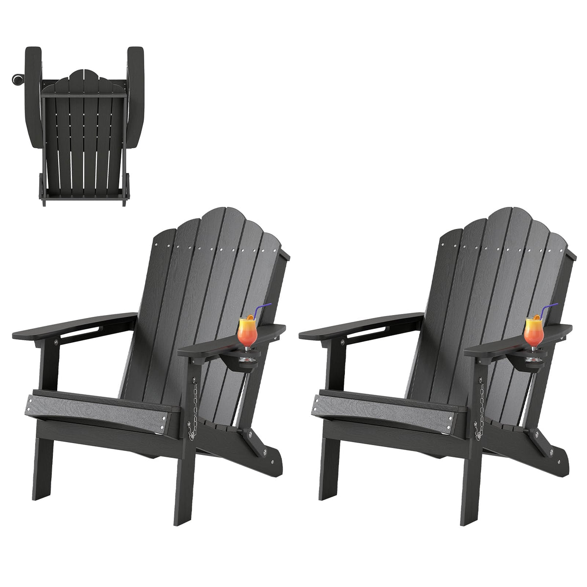 Gymax - 2PCS Patio Folding Adirondack Chair Weather Resistant Cup Holder Yard Grey - Gr4y