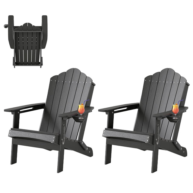 Front. Gymax - Gymax 2PCS Patio Folding Adirondack Chair Weather Resistant Cup Holder Yard Grey - Gr4y.