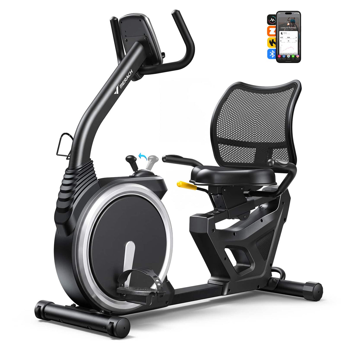 MERACH - Recumbent Exercise Bike for Home Seniors Adults with Smart Bluetooth, Exclusive App, LCD, Heart Rate Handle - Black