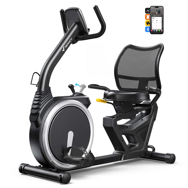 MERACH - Recumbent Exercise Bike for Home Seniors Adults with Smart Bluetooth, Exclusive App, LCD, Heart Rate Handle - Black