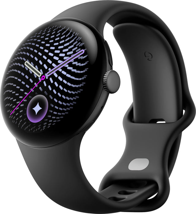 Front. Google - Pixel Watch 5 (45mm) - LTE - Matte Black Case - Obsidian Band - Small, Large.