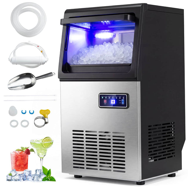 Front. Costway - Costway Commercial Nugget Ice Maker, 90 LBS/24H Freestanding Undercounter Ice Machine - Black & Silver.