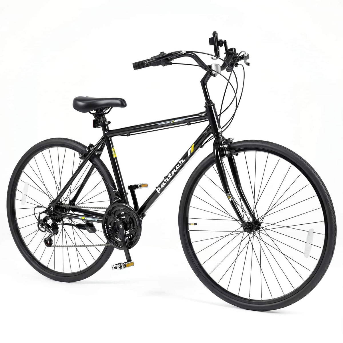 Costway - 700C Hybrid Bike for Men Women Adult, 18-Speed Shimano Drivetrain, Phone Holder - Black