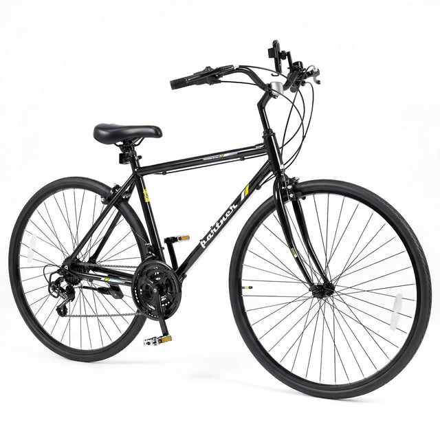 Front. Costway - Costway 700C Hybrid Bike for Men Women Adult, 18-Speed Shimano Drivetrain, Phone Holder - Black.
