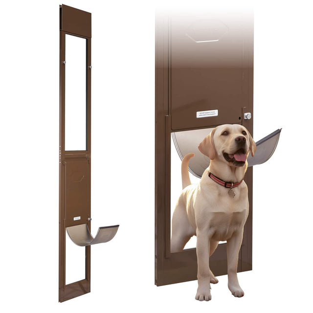 Front. VEVOR - Dog Door for Sliding Glass Door, 75 7/8 to 80 11/16 in Adjustable Height, Aluminum Alloy Frame with Rotating Hinges.