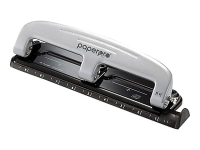 Front. Bostitch - EZ Squeeze 3-Hole Punch, 12 Sheet Capacity, Silver/Black - Silver/Black.