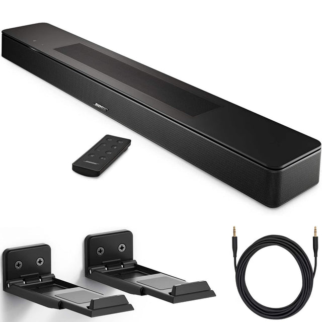 Front. Bose - Bose Smart Dolby Atmos Soundbar Bundle with Aux Cable, Mounts, All-in-One Soundbar for TV (Black) - Black.