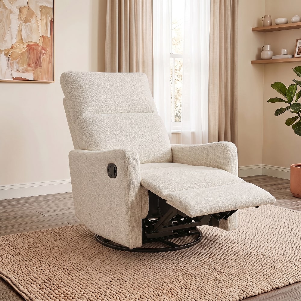 Loheer - Manual Swivel Rocker Recliner Chair Fabric Glider Recliner for Nursery and Small Spaces - Beige