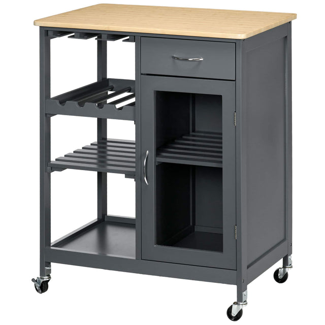 Front. Homcom - Kitchen Island with Storage, Kitchen Cart with 4-bottle Wine Rack, Bar Cart with Stemware Holder, Shelves - Grey.