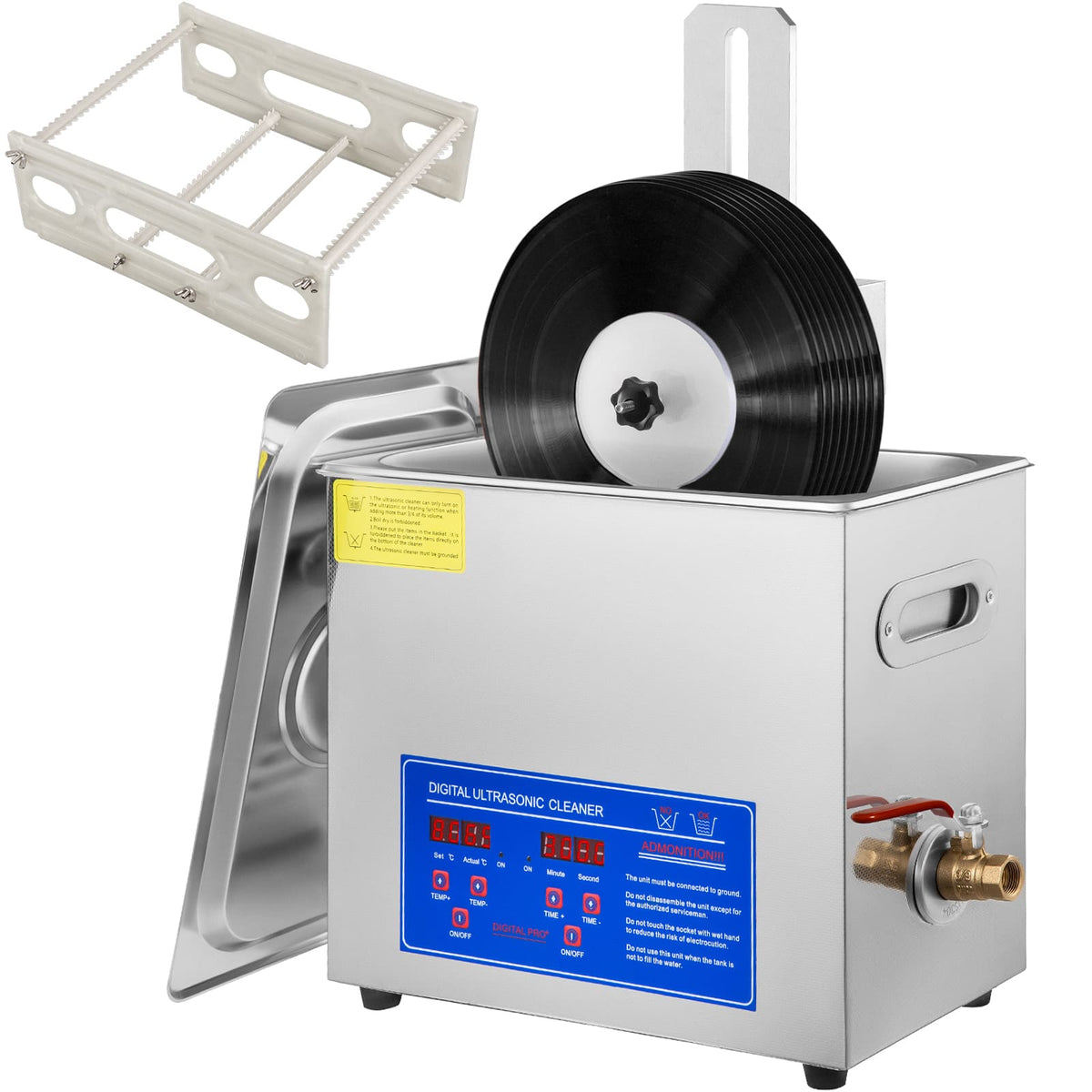 VEVOR - Ultrasonic Cleaner 6L Ultrasonic Vinyl Cleaner 7-12 Inch 8 Records Ultrasonic Vinyl Cleaning Machine 180W Ultrasonic - Silver