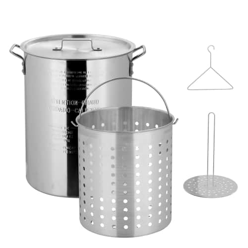 Winado - 30QT Turkey Deep Fryer Pot with Lid and Strainer Basket Aluminum Seafood Boil Pot for Outdoor Camping Picniic - Silver