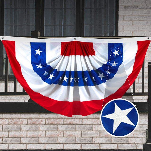 Front. G128 - Porch Bunting Flag American USA — 3x6 Ft Embroidered 210D Polyester with Brass Grommets. - Assorted Colors.