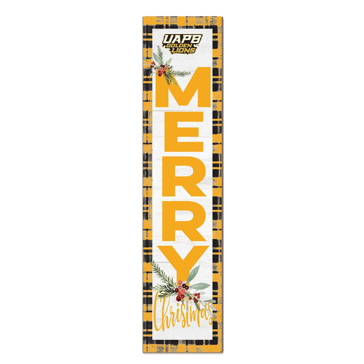Jardine - Arkansas Pine Bluff Golden Lions 12'' x 48'' Outdoor Merry Christmas Leaner - White