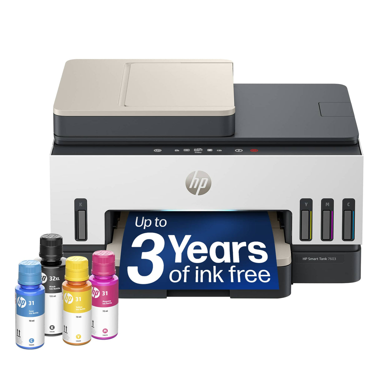 HP - Smart Tank 7603 Wireless All-in-One AI-Enabled Cartridge-Free Supertank Inkjet Printer w/ Fax and 3 Yrs of Ink Included¹ - White