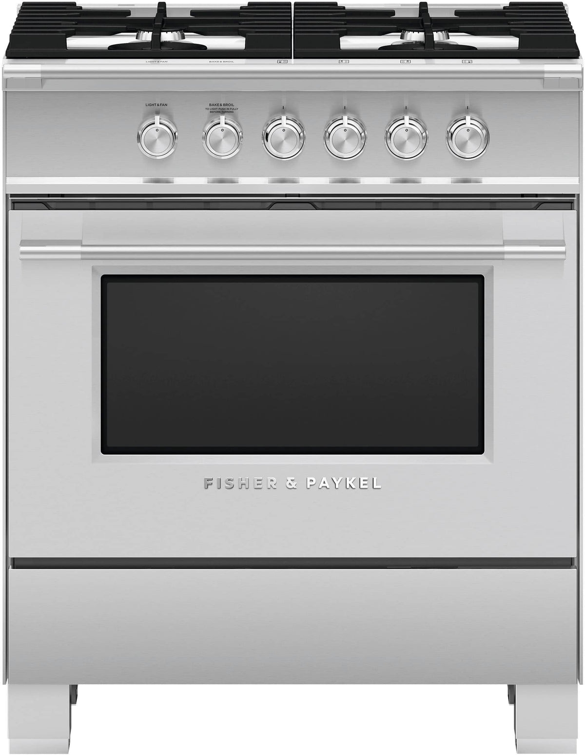 Fisher & Paykel - 30 in. Wide 4 burner Classic Series 3.5 Cu. Ft. Freestanding Gas True Convection Range - Brushed Stainless Steel/Black Glass