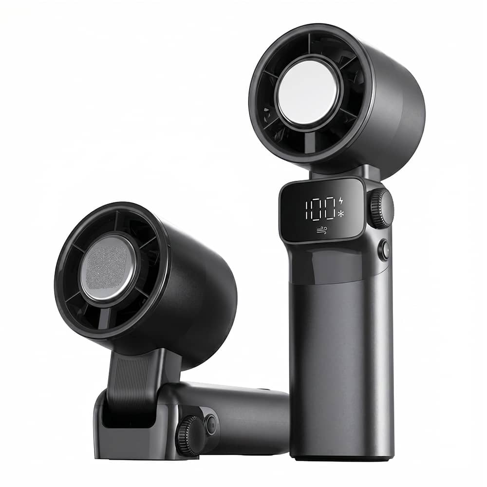 COWIN - Foldable Portable Handheld Turbine Mini Fan 100 Speed Settings Type C Fast Charging LED Display - Black