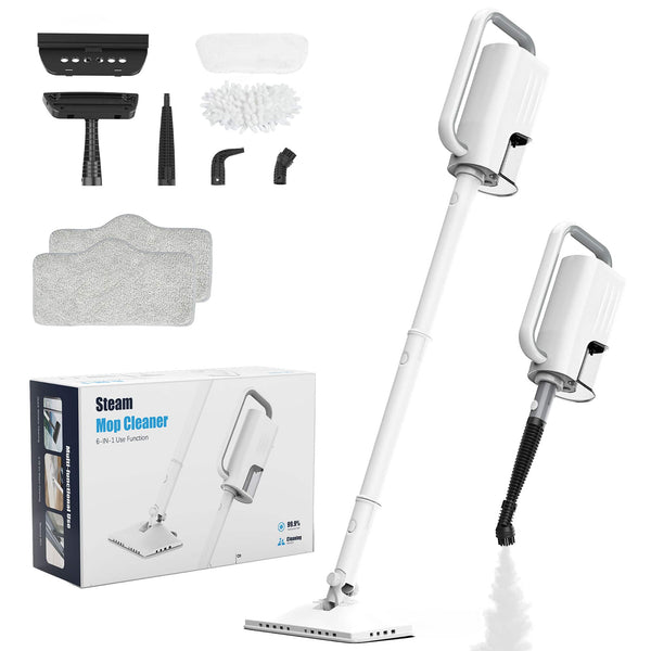 Teendow - 6-in-1 Steam Mop for Floor Cleaning, Multi-Function Steam Vacuum Cleaner for Hardwood Floors and Carpet - White