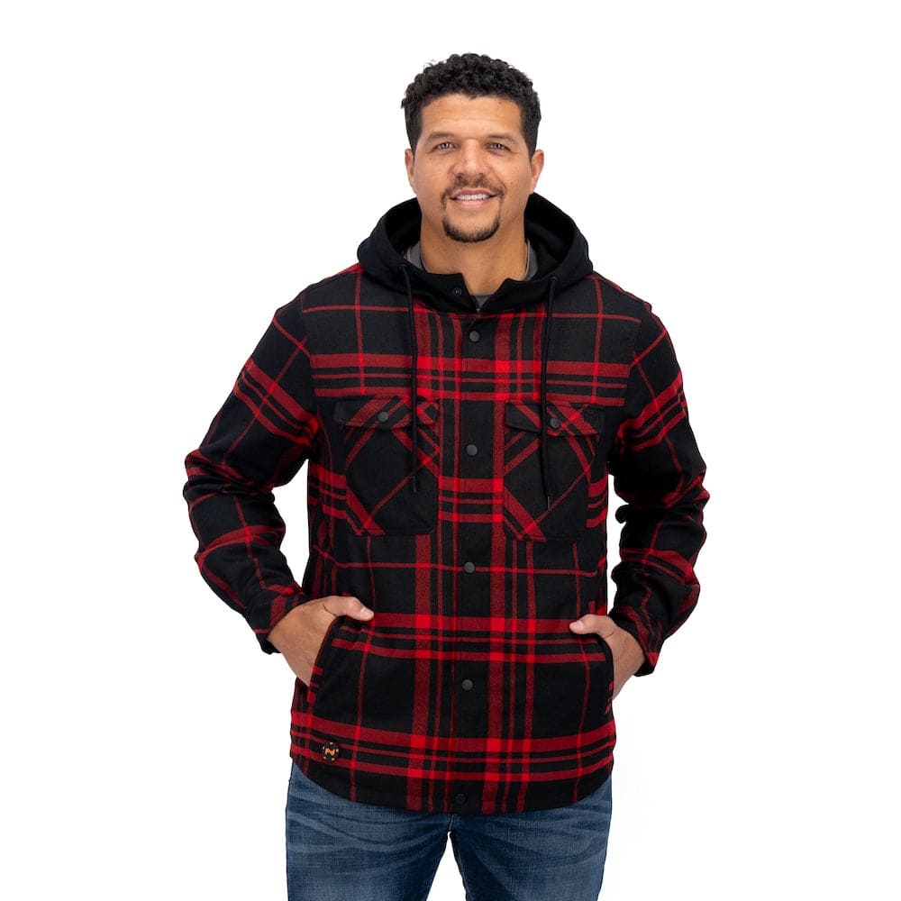 Mobile Warming - Men's Flannel Heated Hoodie Jacket - Black/Red