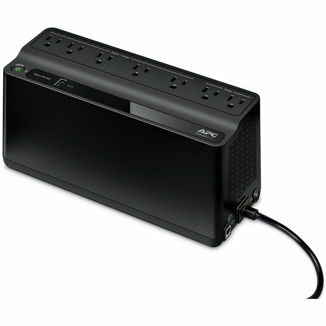 Front. APC - UPS Battery Backup, 600VA/330W, Tower/Wall Mount, 7 Outlets, LED Indicator, USB-A port - Black.