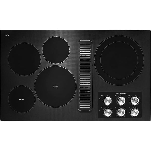 KitchenAid - 36 inch Wide 5 element Built-In Downdraft Electric Cooktop with and 300 CFM Exhaust Rating - Black
