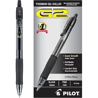 Pilot - G2 Retractable Gel Pens, Fine Point, 0.7mm, Dozen - Black Ink