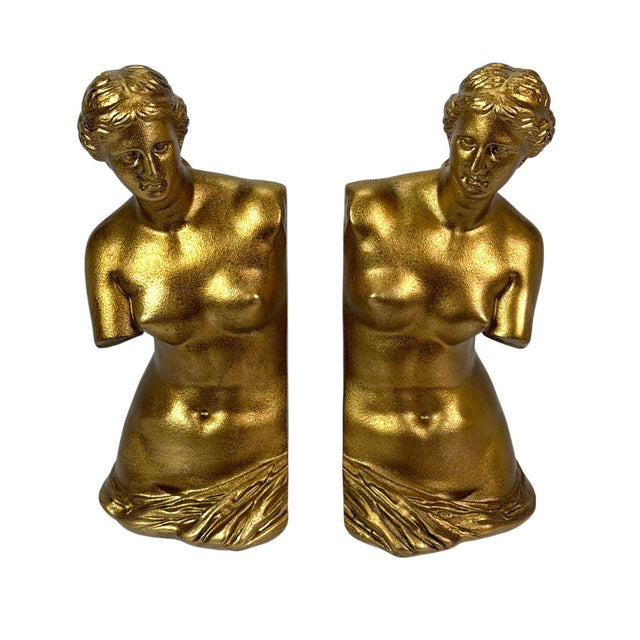 Front. Things2Die4 - Venus De Milo Bust Bookends Set of 2 Antique Gold Resin 9.75 in Tall - Gold.