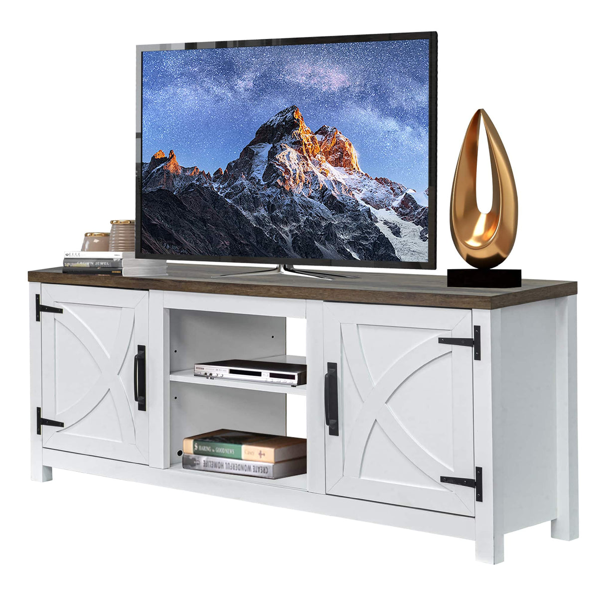 Ihomeadore - 58" Modern TV Stand Media Console for TV up to 65" with Open Storage Shelves and Cabinets - White
