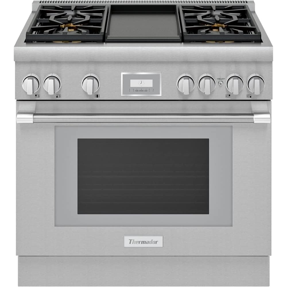 Thermador - Pro Harmony 36 in. Wide 5 Cu. Ft. Freestanding Dual Fuel LP Convection Range with Self-Cleaning and 4 Burners - Stainless Steel