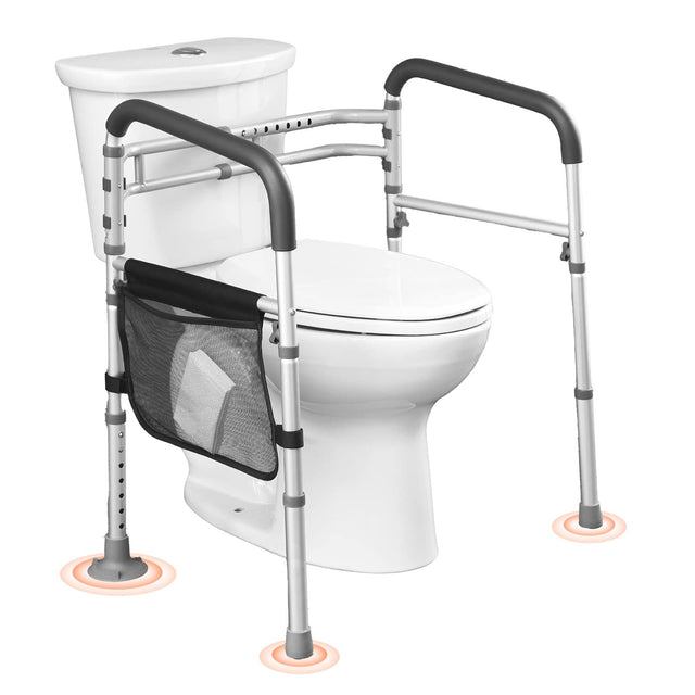 Front. VEVOR - Toilet Safety Rail, 300 LBS Foldable Toilet Seat with Non-Slip Handles, Portable Versatile Toilet Handrails - Silver.