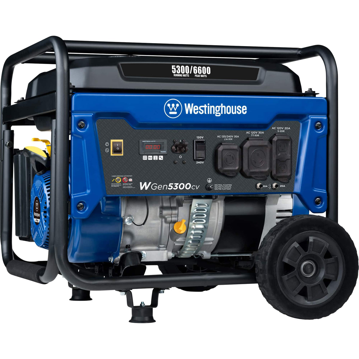 Westinghouse - 6,600/5,300-Watt Gas Powered Portable Generator with Recoil Start, 30A 120/240V Outlet - Blue