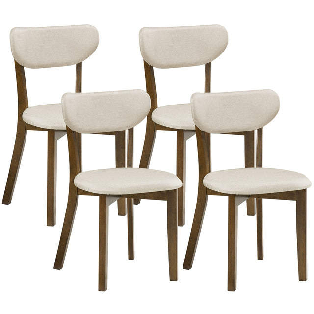 Front. Costway - Costway Upholstered Dining Chairs Set of 4 with Solid Rubber Wood Frame, Curved Backrest - Walnut & Beige.