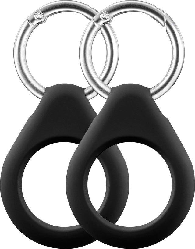 Front. Insignia™ - Key Ring Case for Apple AirTag (2-Pack) - Black.