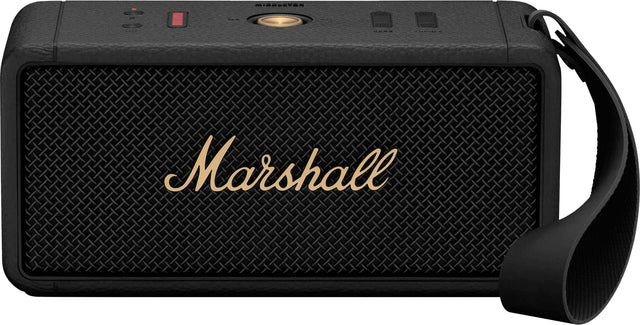 Front. Marshall - Middleton Portable Bluetooth Speaker with Rugged Waterproof / Dust-proof Wireless Design - Black and Brass.