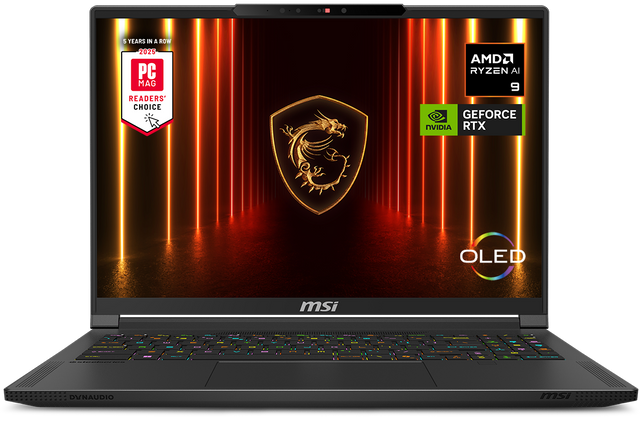 5 YEARS IN A ROW  
2025  
PC MAG READERS' CHOICE  

AMD RYZEN AI 9  

GEFORCE RTX  

OLED  

msi  

DYNADIO