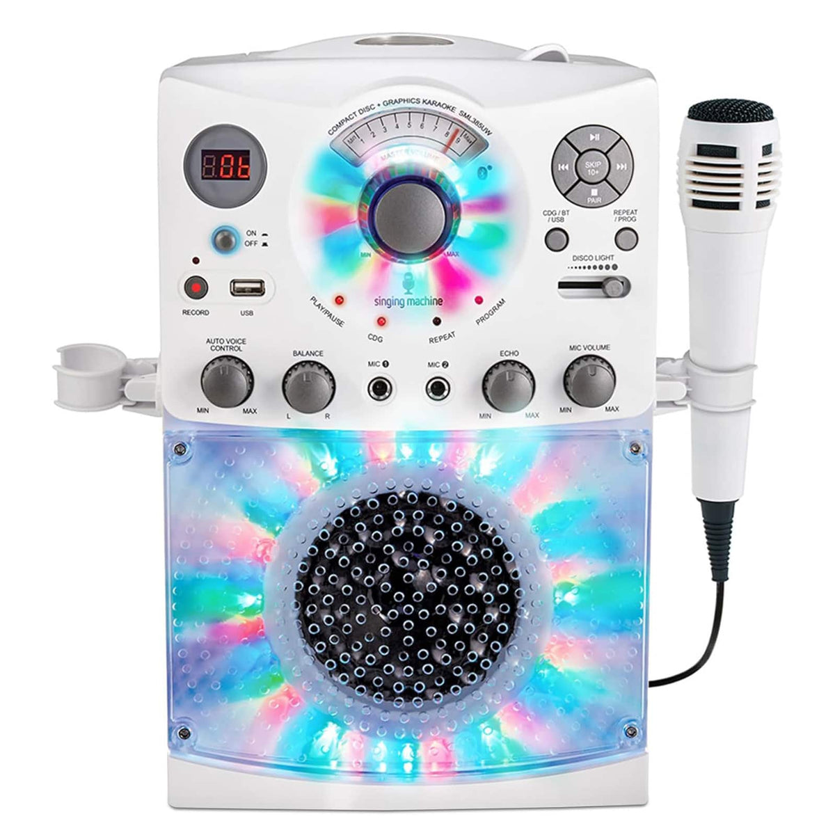 Singing Machine - Karaoke Machine with Microphone , built-In Speaker, LED Disco Lights, CD+G & USB Connectivity - White