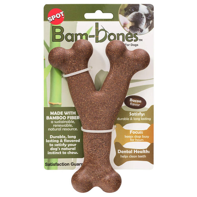 SPOT Bam-Dones™ For Dogs Bacon flavor

MADE WITH BAMBOO FIBER
a sustainable, renewable, natural resource.

Durable, long lasting & flavored to satisfy your dog's natural instinct to chew.

Satisfy:
durable & long lasting

Focus:
keeps dogs busy for hours

Dental Health:
helps clean teeth

Satisfaction Guarante