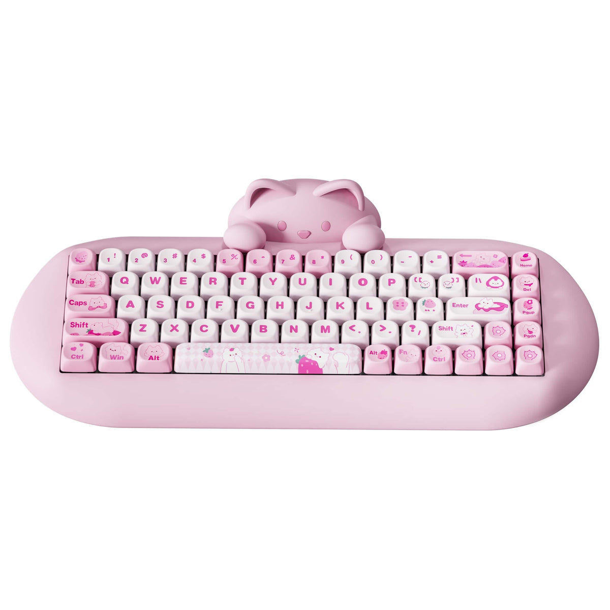 PRIMEPLUS - 65% Wireless Mechanical Keyboard, Cat-Inspired Detachable Silicone Head, Hot Swappable, RGB, 4000mAh, for Mac Windows - Pink
