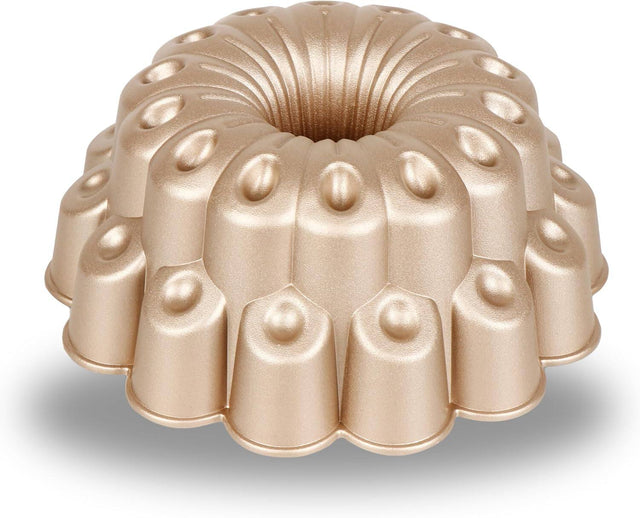 Front. Baker's Secret - Baker's Secret Fluted Cake Pan, Cast Aluminum 2 Layers Nonstick Coating (Marquise) - Champagne Gold.