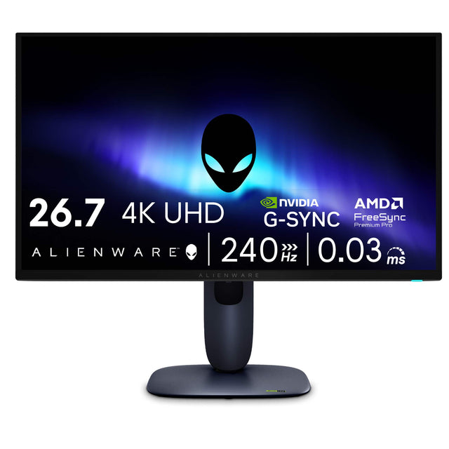 26.7" 4K UHD  
ALIENWARE  
240 Hz  
0.03 ms  
NVIDIA G-SYNC Premium  
AMD FreeSync Pro