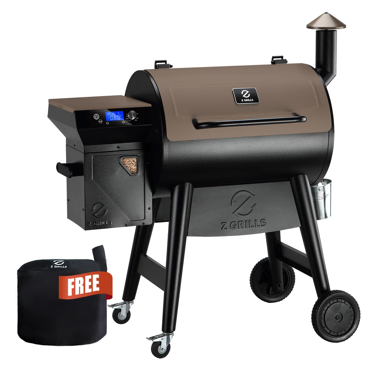 Z GRILLS - Backyard Warrior 697 sq. in. Pellet Grill and Smoker with PID V3.0 Technology, LCD Screen, Meat Probes and Rain Cover - Bronze